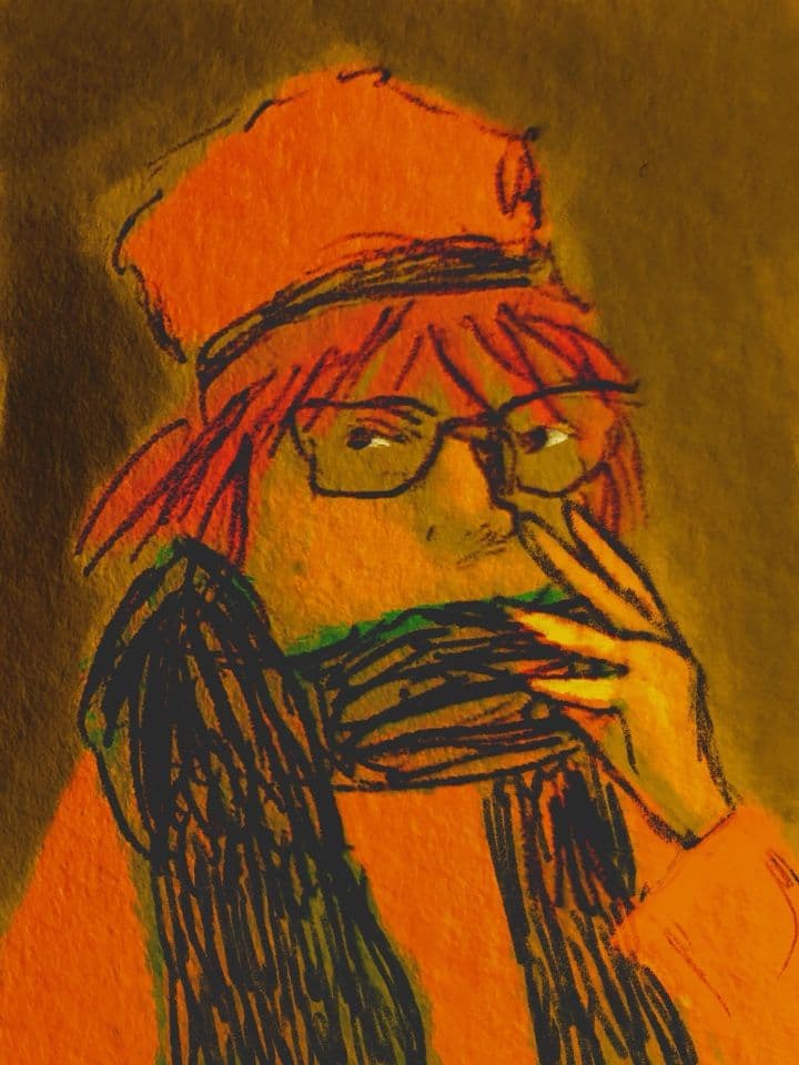 002=J39, Le chapeau de Mimi, tout petit format au stylo bille retravaillé à l’IPad, 30:40cm, 2024_D39, Mimi's hat, very small format in ballpoint pen reworked on IPad, 30:40cm, 2024.jpg