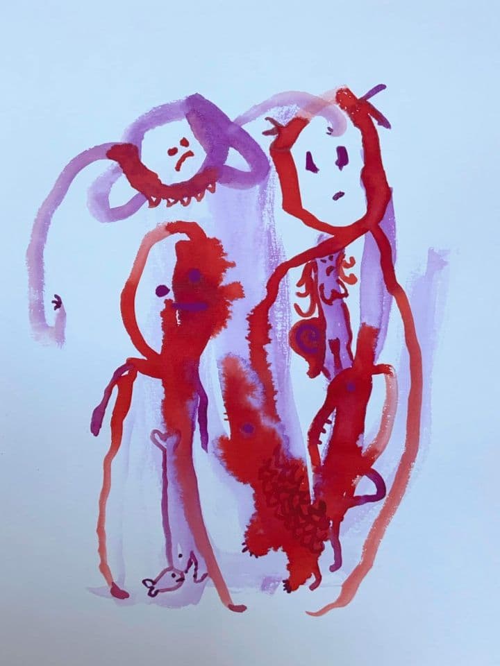 009=Babelle n’était pas contente et l’escargot à poil non plus, aquarelles et encres, 24:32cm, 2023_Babelle wasn't happy and neither was the naked snail, watercolors and inks, 24:32cm, 2023.jpg