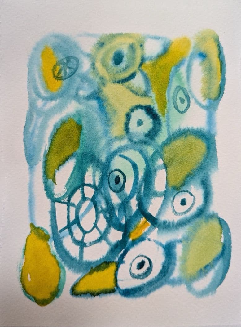 013=La bonne poire et les cellules, aquarelle, A6, 2024_The good pear and the cells, watercolor, A6, 2024.jpg