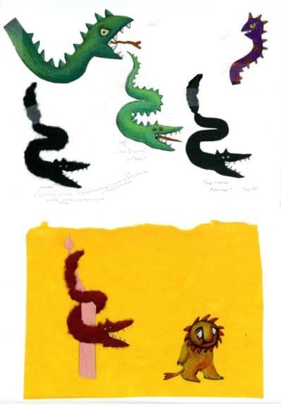 015=Moussa et Gloupic, recherches, pastels gras et papiers déchirés, 1998_Moussa and Gloupic, researches, oil pastels and torn paper, 1998.jpg