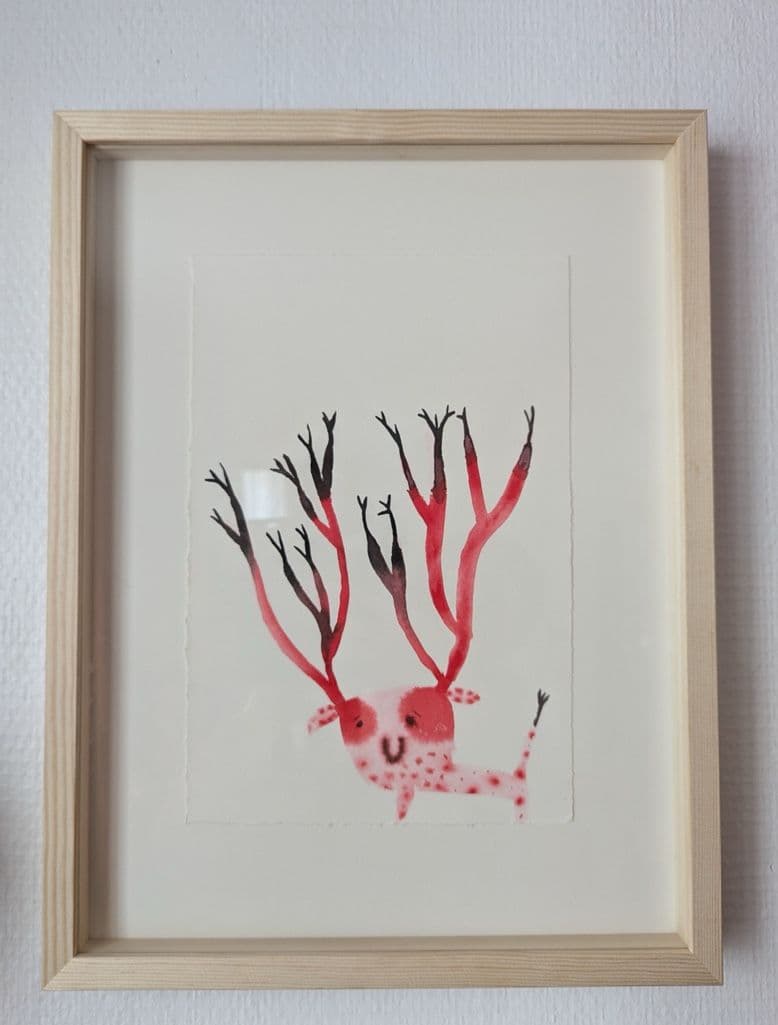 015=Faon boisé triste, encre, collection particulière, encadrement 30:40cm, 2024_Sad Faon boisé, ink, private collection, framed 30:40cm, 2024.jpg