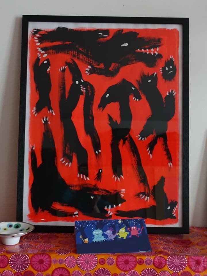 022=La baleine et son petit, peinture vinylique, encadrement 50:65cm, 2021_The wale and its baby, vinyl painting, framed 50:65cm, 2021.jpg