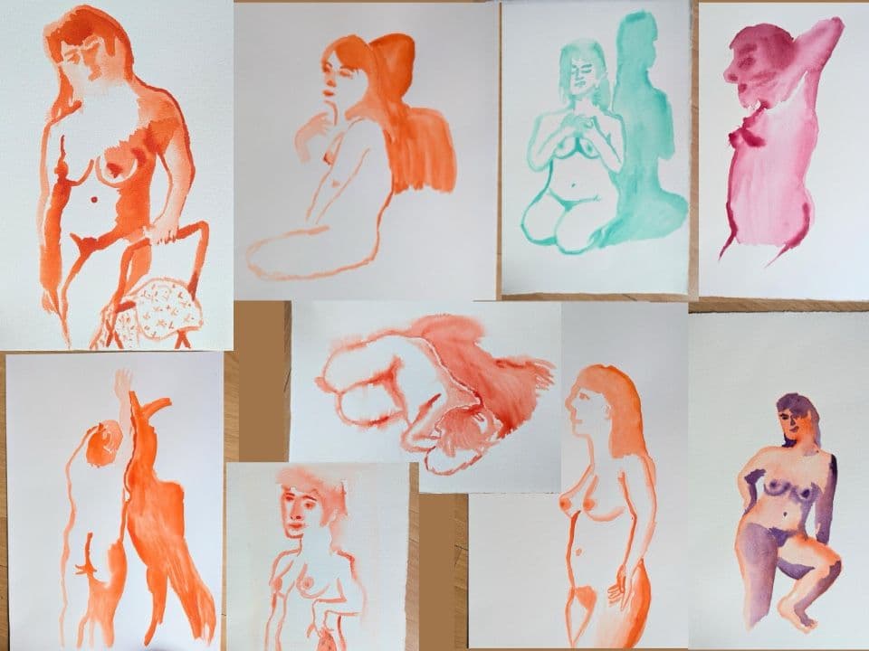 52=Seconde séance de modèle vivant chez Magali Cazo, aquarelle, modèle : Flore, mai 2025_Second live model session at Magali Cazo, watercolor, model : Flore, may 2025.jpg